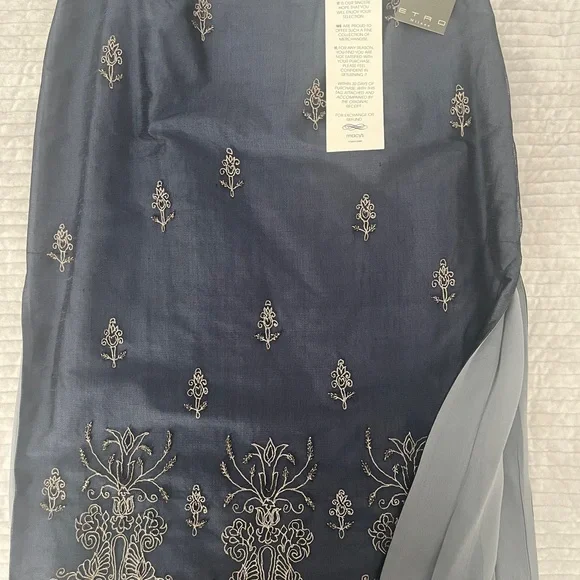 Etro Dark Blue Embroidered Midi Skirt